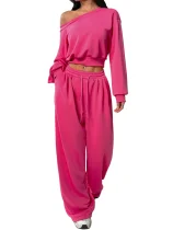 Slanted One-Shoulder Solid Color Autumn Ensemble Women's Autumn Ensemble
