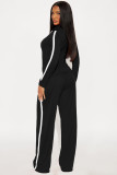 Fashion color blocking splicing hooded two-piece set