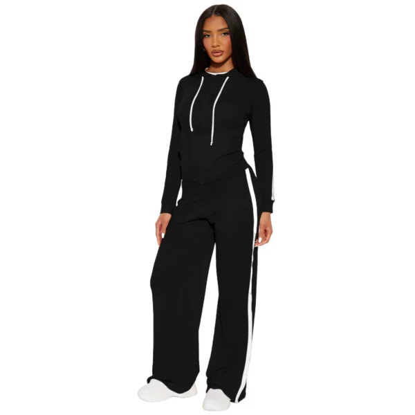 Fashion color blocking splicing hooded two-piece set