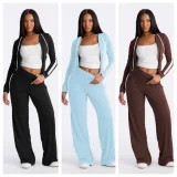 Fashion color blocking splicing hooded two-piece set