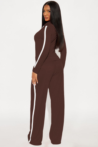 Fashion color blocking splicing hooded two-piece set