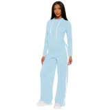Fashion color blocking splicing hooded two-piece set