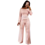 Fashion wide leg solid color line two-piece set
