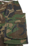 Trendy and cool multi pocket camouflage work pants straight leg loose casual pants