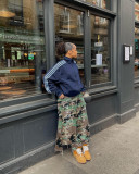 Personalized and trendy double waisted camouflage straight leg printed jeans, fashionable and casual