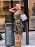 Trendy and cool multi pocket camouflage work pants straight leg loose casual pants