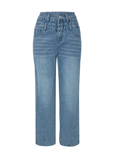 Personalized and trendy double waisted jeans, fashionable and casual straight leg pants