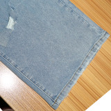 Trendy double waisted jeans, fashionable and casual straight leg pants