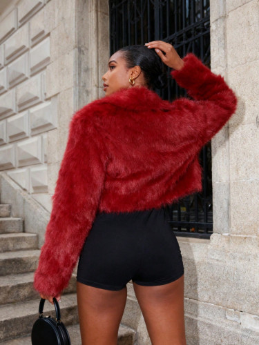 Autumn/Winter New Arrival Stylish Evening Dress Flip Collar Artificial Fur Effect Short Coat