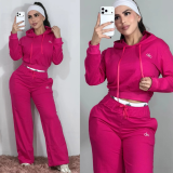 Trendy Embroidered Letter Zipper Sweatshirt Wide-Leg Pants Sports Suit