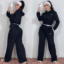 Trendy Embroidered Letter Zipper Sweatshirt Wide-Leg Pants Sports Suit