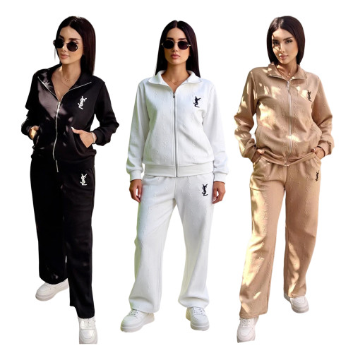 Casual Embroidered Embossed Long Sleeve Zipper Tracksuit