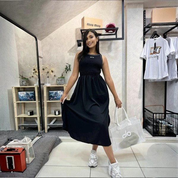 Fashion Sleeveless Letter Patchwork Mid Dress