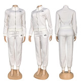 Fashion Embroidered Embossed Long Sleeve Zipper Tracksuit Pant Set