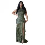 Elegant and Fashionable Women's Sexy Fitted Bead Netting Patchwork Dress