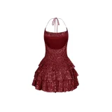 Sleeveless backless sexy suspender sequin short skirt nightclub spicy girl dress