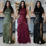 Elegant and Fashionable Women's Sexy Fitted Bead Netting Patchwork Dress