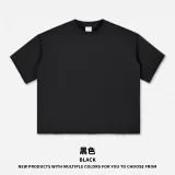 Dragon scale  short sleeved Boxy short width cross-border American 280G heavyweight solid color fringed short sleeved T-shirt for men