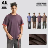 230G Retro Two-Tone Short-Sleeved T-Shirt for Men, Commuting American Style, Unisex Colorblock Layering Top