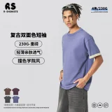 230G Retro Two-Tone Short-Sleeved T-Shirt for Men, Commuting American Style, Unisex Colorblock Layering Top
