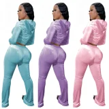 Fashionable and casual five line Korean fleece hooded cardigan, two pieces