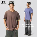 230G Retro Two-Tone Short-Sleeved T-Shirt for Men, Commuting American Style, Unisex Colorblock Layering Top
