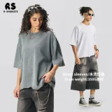 BOXY Ba Jia Stir fried Snowflake Short Sleeve 350G Heavy duty Water Washed Used Hand Cut Short Sleeve T-shirt