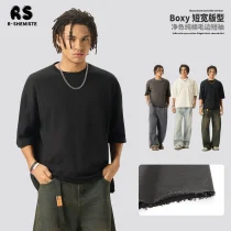 Dragon scale short sleeved Boxy short width cross-border American 280G heavyweight solid color fringed short sleeved T-shirt for men Dragon scale short sleeved Boxy short width cross-border American 280G heavyweight solid color fringed short sleeved T-shirt for men