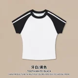 Slim fit elastic spicy girl t-shirt American street retro contrasting striped shoulder short sleeved t-shirt for women