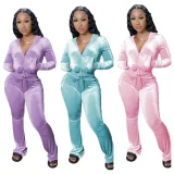 Fashionable and casual five line Korean fleece hooded cardigan, two pieces