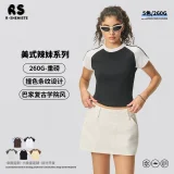 Slim fit elastic spicy girl t-shirt American street retro contrasting striped shoulder short sleeved t-shirt for women