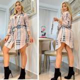 Autumn Printed Plaid Shirt Dress