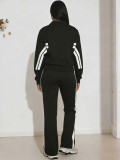 Women's contrasting striped casual sports suit, autumn and winter two-piece set