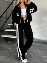 Women's contrasting striped casual sports suit, autumn and winter two-piece set