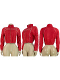 Solid Color Long Sleeve Lapel Zip-up Jacket