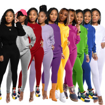 Cotton solid color long sleeved pants, leggings, sports suit