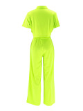 Fashion collar short sleeved high waisted wide leg pants fashion set