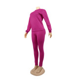Cotton solid color long sleeved pants, leggings, sports suit