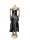Retro camisole striped patchwork dress, European and American foreign trade fashion contrasting color backless sleeveless slim fit long dress