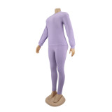 Cotton solid color long sleeved pants, leggings, sports suit