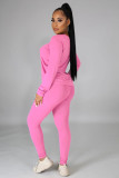 Autumn and winter round neck solid color long sleeved sweatshirt sports suit