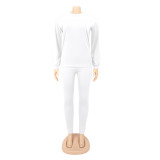Autumn and winter round neck solid color long sleeved sweatshirt sports suit