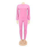 Autumn and winter round neck solid color long sleeved sweatshirt sports suit