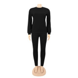 Autumn and winter round neck solid color long sleeved sweatshirt sports suit