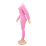 Autumn and winter round neck solid color long sleeved sweatshirt sports suit