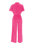 Fashion collar short sleeved high waisted wide leg pants fashion set
