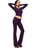 Printed hooded long-sleeved thumb-loop micro-flare two-piece set