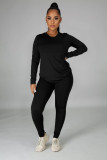 Autumn and winter round neck solid color long sleeved sweatshirt sports suit