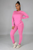 Autumn and winter round neck solid color long sleeved sweatshirt sports suit