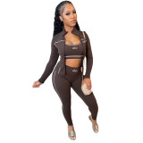 Casual Sports Suit Breathable Sweat-absorbent Embroidered Yoga Three Piece Set